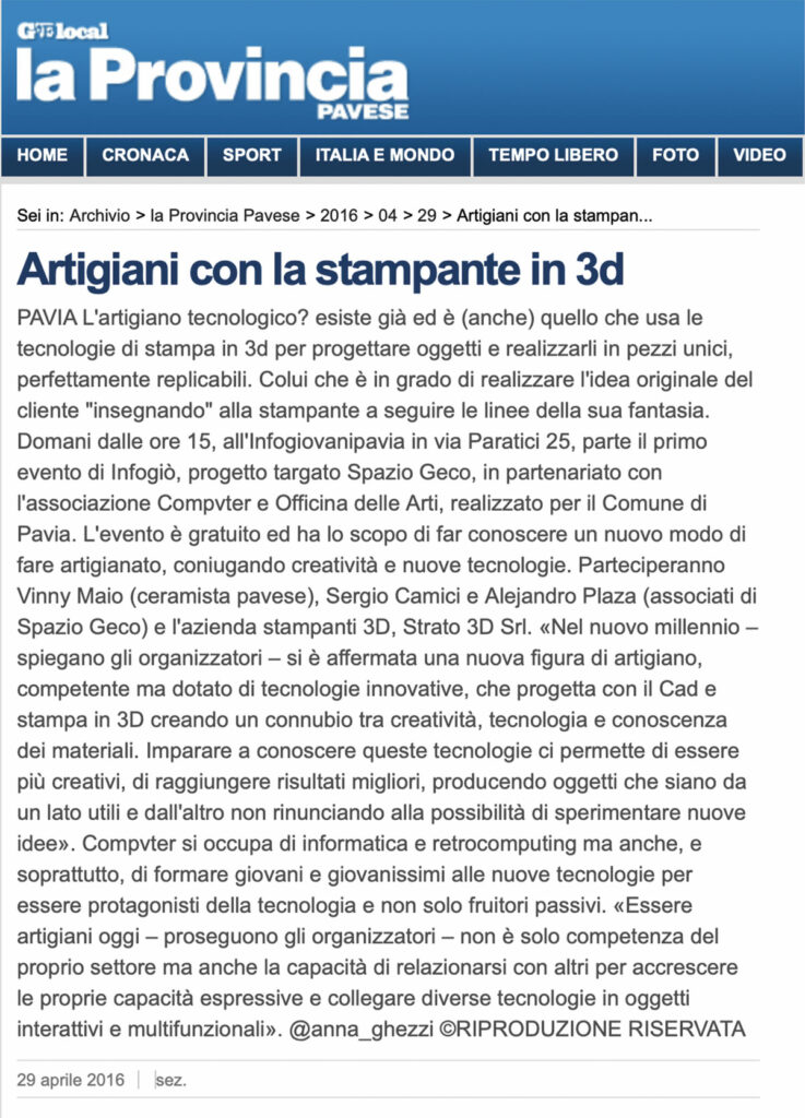 Articolo su Geo Local La Provincia Pavese